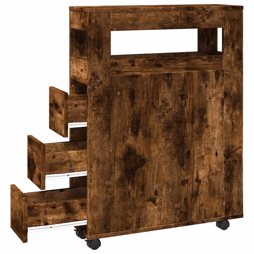 Berkfield Home Narrow Bathroom Cabinet with Wheels in Smoked Oak Brown, H: 90 cm, W: 23 cm, D: 65 cm – 4