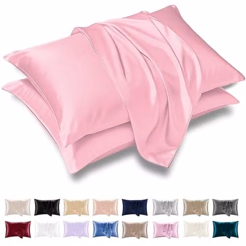 Grace Pink Satin Silk Pillowcase 2 Pack with Envelope Closure