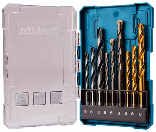 Makita D-71962 Multicolour Drill Bit Set of 9 with Case, including 3 Ironwork, 3 Woodworking and 3 Concrete Drill Bits – 2