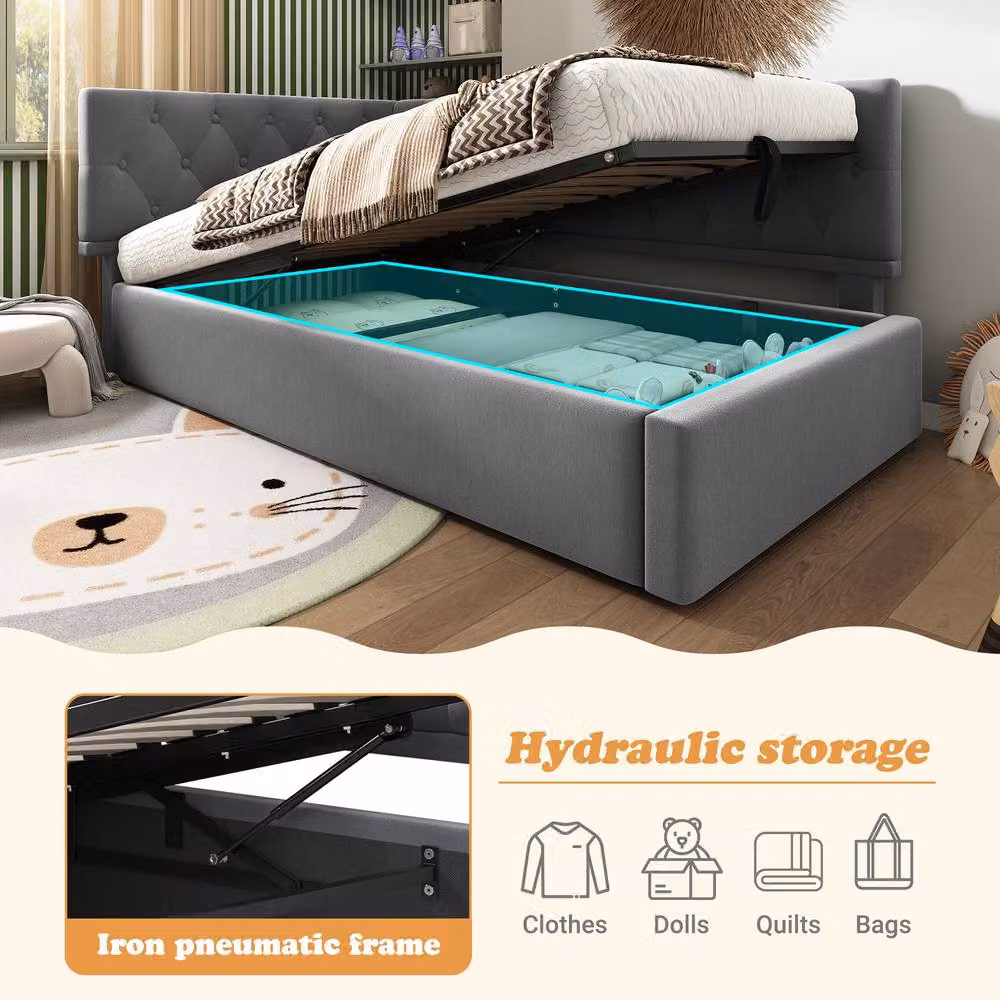 Matteo Single Sofa Bed with Hydraulic Storage in Grey, W/D/H: 90 x 190 cm – 5