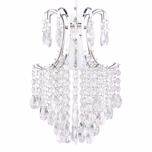 MiniSun Modern Silver Chrome Ceiling Light Shade with Transparent Acrylic Droplets, Shade Width: 32 cm