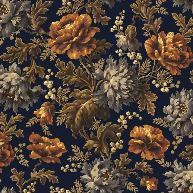 House of Hackney OPIA Midnight Botanical Floral Wallpaper in Blue, Gold and Multicolour