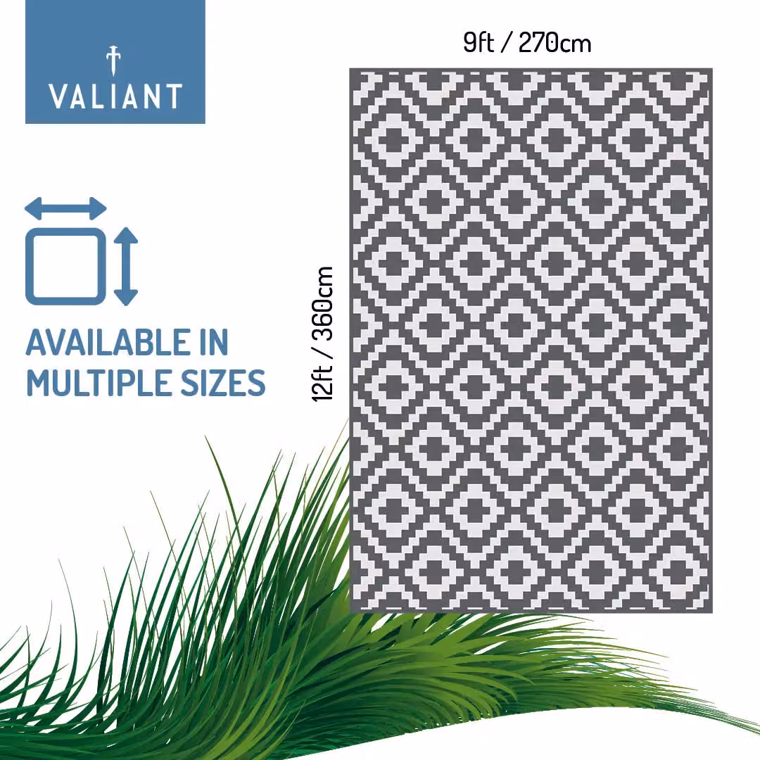 Valiant XL Grey Geometric Waterproof Rug for Indoor and Outdoor Use, W: 366 cm, D: 274 cm – 2