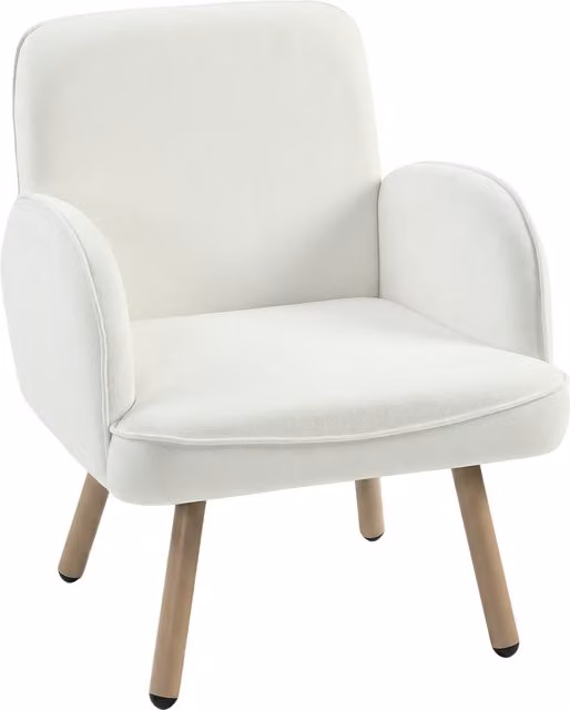 HOMCOM Velvet Upholstered Lounge Chair with Armrests and Spring Cushion in White