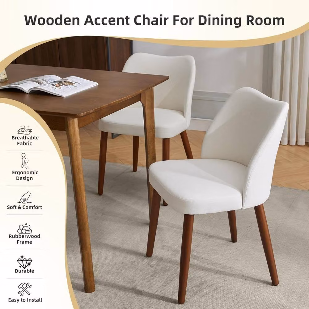 London Boutique Set of 6 Modern Upholstered Dining Chairs in Off-White – 3