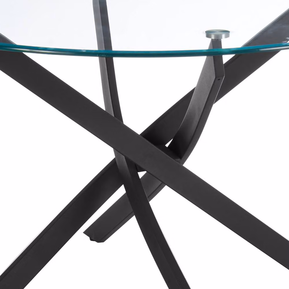 Home Detail Leon Round Glass Dining Table with Black Legs, Diameter: 100 cm – 3