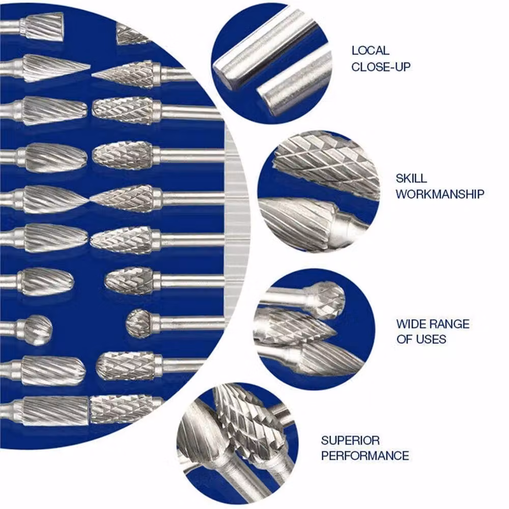 VOGREX 10-Piece Silver Tungsten Steel and Solid Carbide Burrs for Dremel Rotary Tools – 3