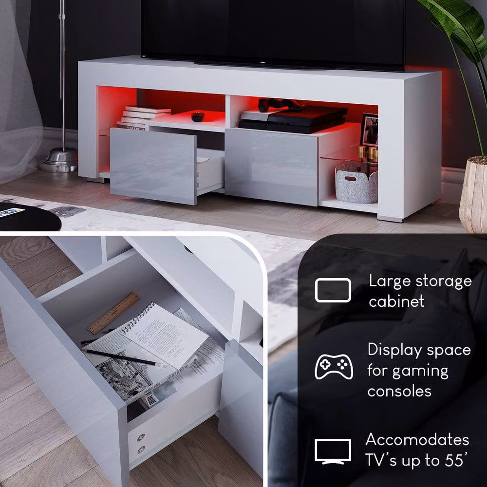 HD Designs Vida Designs Luna Modern Glossy White 2 Drawer LED TV Unit with Glass Details – 5