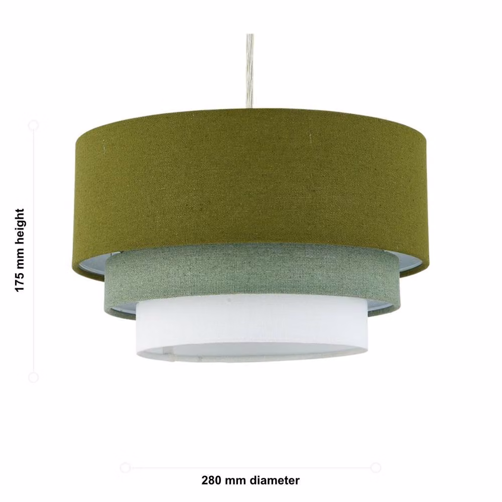 First Choice Lighting Gabi Modern Green Fabric 3 Tier Cylinder Ceiling Light Shade – 5