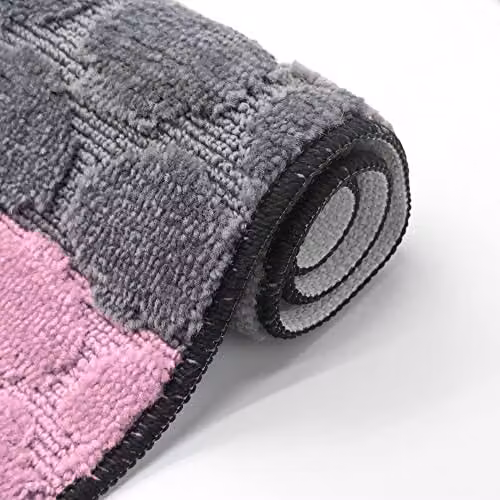 Velosso 2 Piece Non-Slip Bath Mat and Pedestal Mat Set in Pink with Hex Striped Design – 3