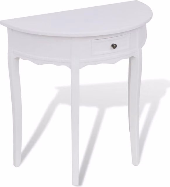 Berkfield Half-round Console Table with Drawer in White Lacquered Wood