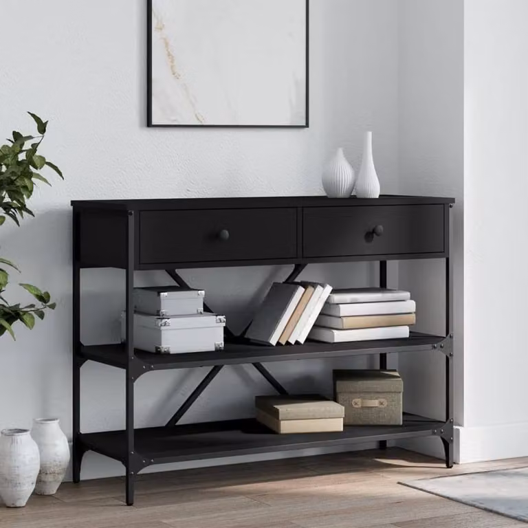 Berkfield Home Classic Console Table with Drawers and Shelves in Black Engineered Wood, W: 100 cm, H: 75 cm, D: 34.5 cm