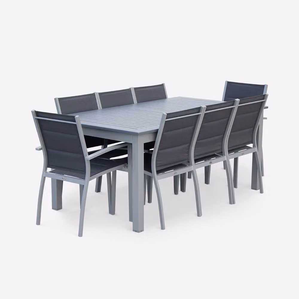 Sweekeek 8-Seater Extendable Aluminium Garden Table and Chairs Set in Grey – 2