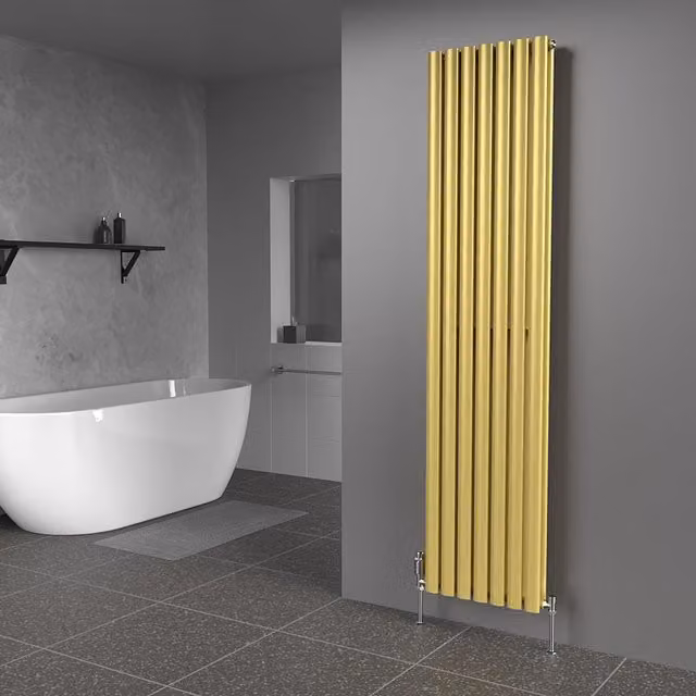 Lux Heat Oval Coloured Vertical Radiator in Metallic Gold, H: 180 cm, W: 42 cm