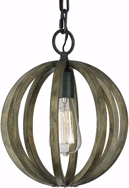 Loops Antique Weather Oak Wood and Forged Iron Suspended Ceiling Light Fitting with E27 LED Bulb – 1