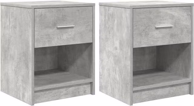 Berkfield Home Set of 2 Bedside Cabinets with Drawer in Concrete Grey, W/D/H: 40 x 34 x 50 cm