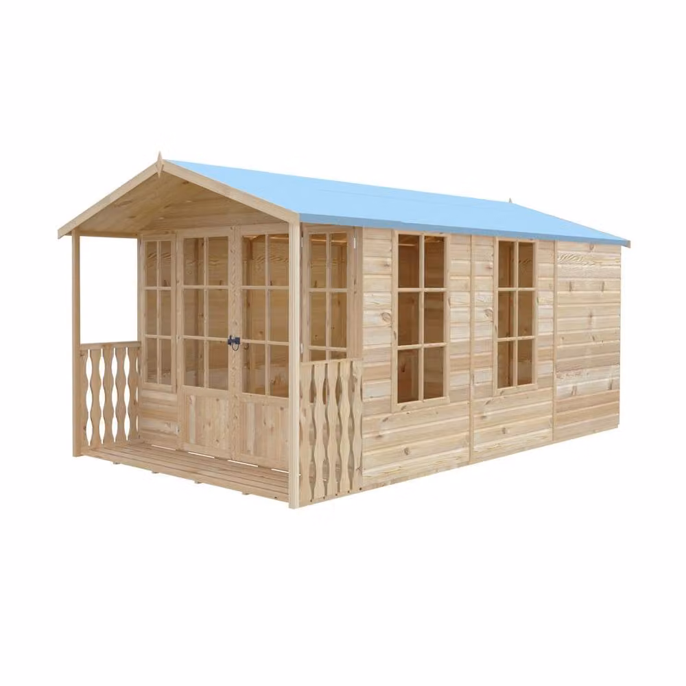 Shires Delmora 8x14 Shiplap Summerhouse with Veranda in Light Brown, W: 245.6 cm, D: 418.6 cm, H: 217.4 cm – 2