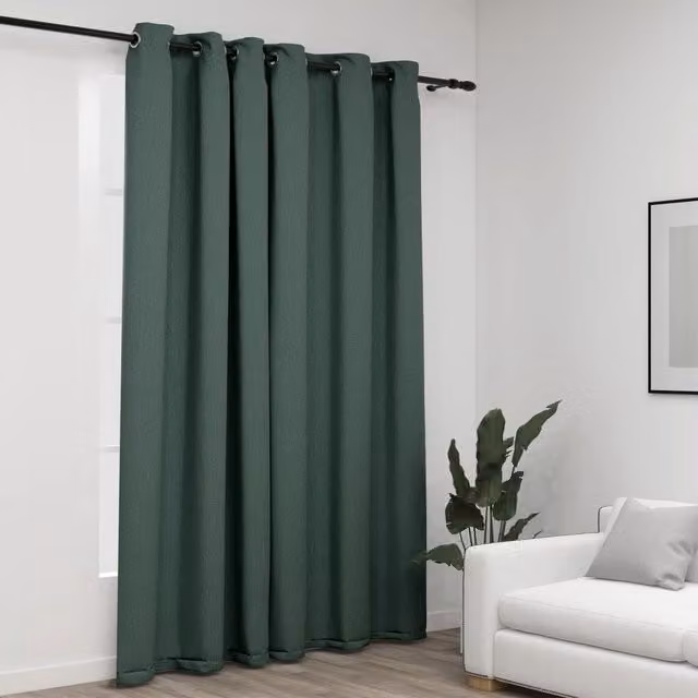 Berkfield Green Linen-Look Blackout Curtains with Eyelets W: 290 cm, H: 245 cm – 1