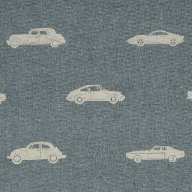 Ante Decor Vintage Cars Printed Blue Cotton Denim Fabric