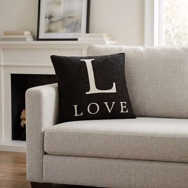 Orsina Love Words Black Chenille Square Cushion – 3