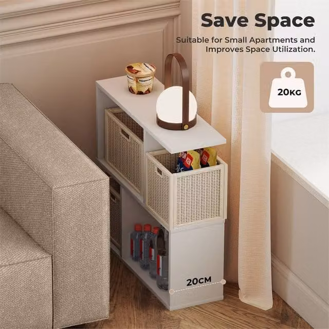 KORVIXA Modern White Square Sofa Side Table and Bedside Table W/D/H: 60 x 60 x 20 cm