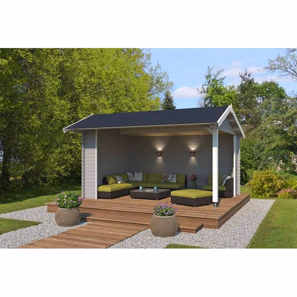 Lasita Maja Ltd San Diego Log Cabin Garden Room and Home Office in Brown, W: 465 cm, D: 389 cm, H: 273.6 cm – 2