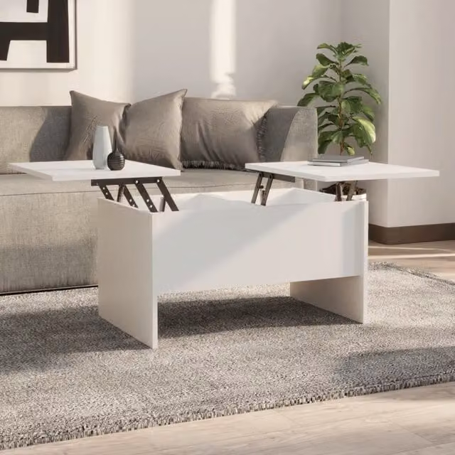 Berkfield Home Modern White Rectangular Coffee Table with Lift Mechanism, W/D/H: 80 x 50 x 42.5 cm – 1