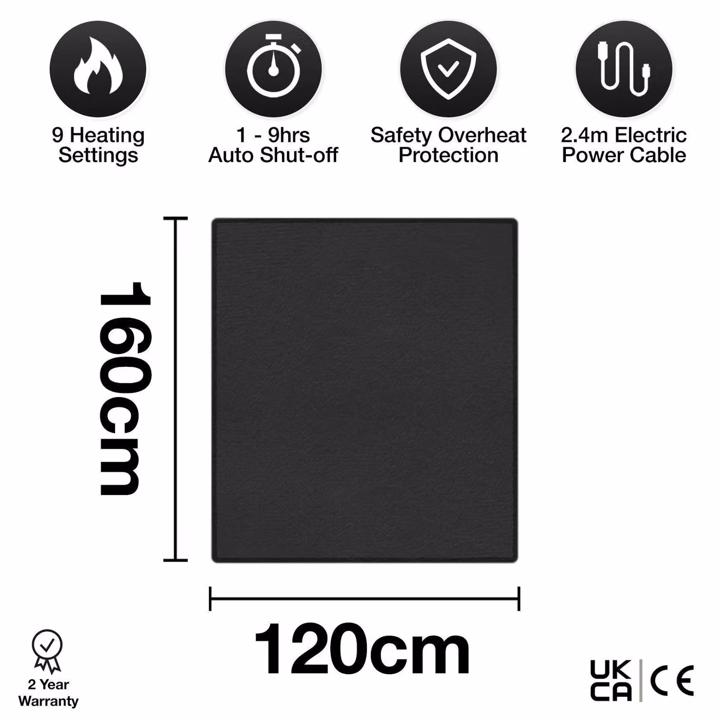 Dreamcatcher Deluxe Electric Heated Double Throw Blanket in Black with Fleece Finish and Timer – 2