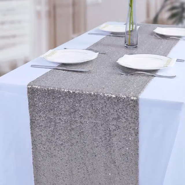 Trimming Shop Neel Blue Glitter Sequin Rectangular Table Runner, W/H: 27.94 x 274.32 cm