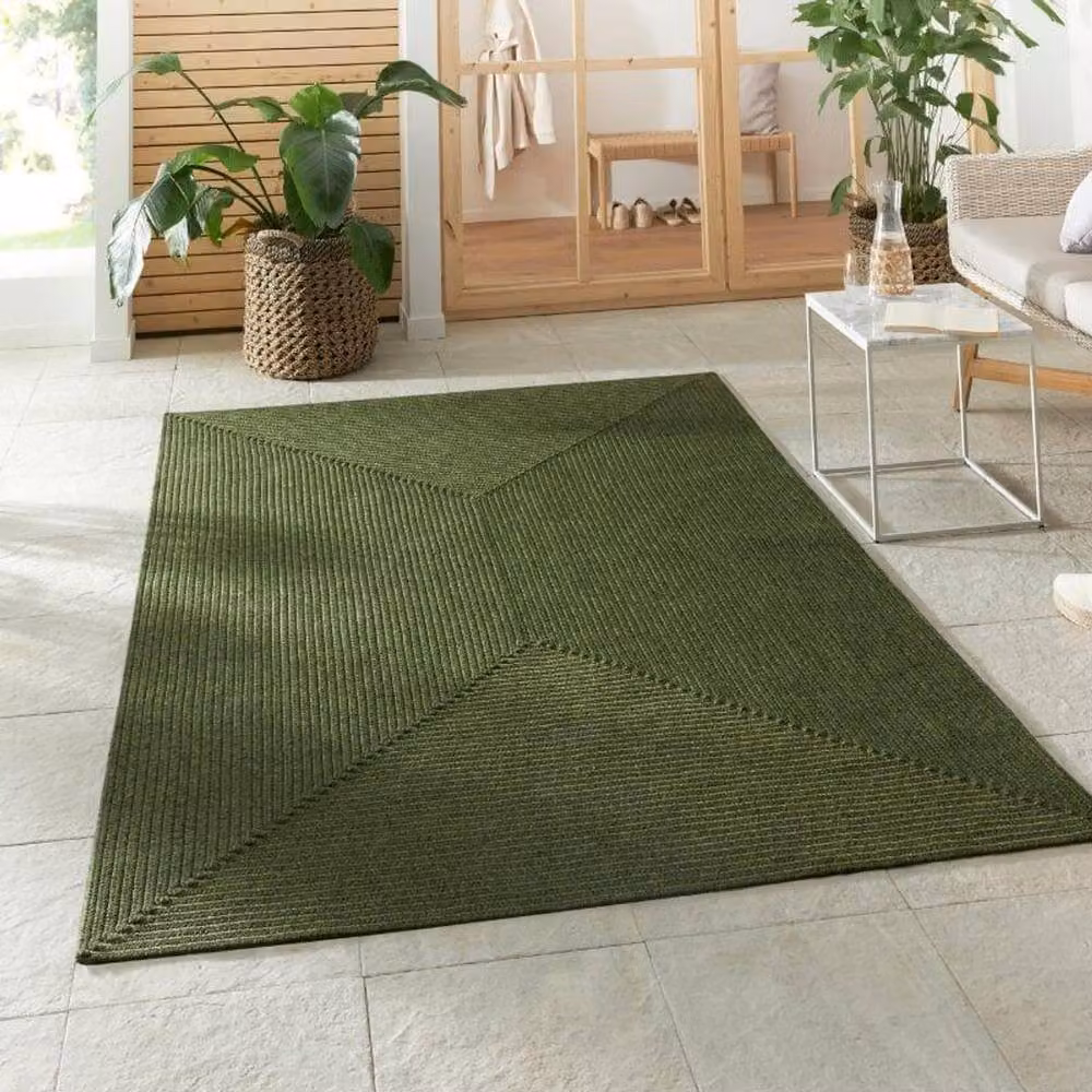 THE RUGS Trenzado Indoor Outdoor Polypropylene Rug in Green, W: 80 cm, L: 200 cm – 3