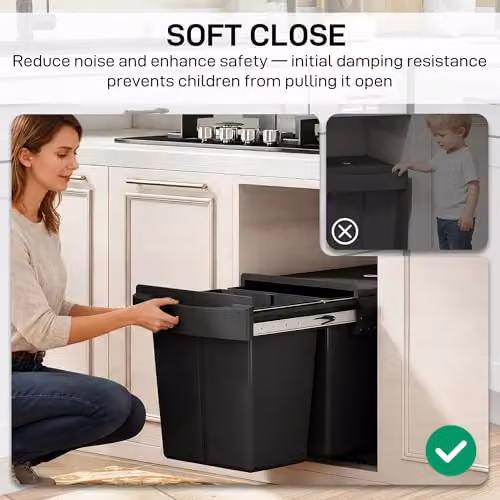 HOMCOM Black Pull Out Kitchen Under Sink Bin with Soft-Close Mechanism and Removable Inner Bucket, 40L – 6