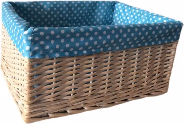 Red Hamper Wicker Open Storage Basket with Blue Spotty Lining in White and Blue – 1