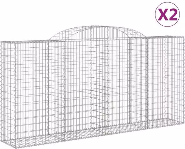 Berkfield Home Arched Gabion Baskets, 2 Piece Set, Silver Galvanised Steel, W: 300 cm, D: 50 cm, H: 140-160 cm