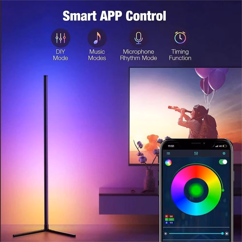 EONLION Minimalist Colour Changing LED Corner Floor Lamp in Black with RGB Mood Lighting – 2