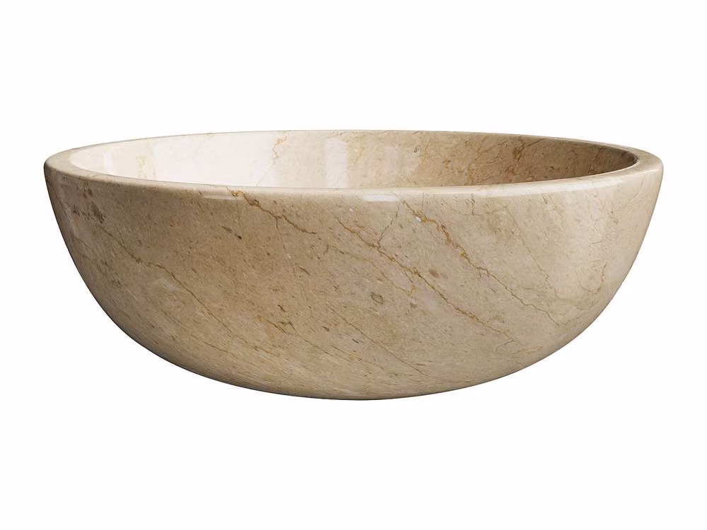 LAVINO Round Natural Stone Marble Countertop Basin in Beige, D40 cm x H15 cm – 2