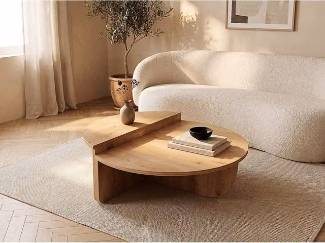 Vente-unique Aloeve Set of 2 Nested Coffee Tables in Light Oak and Beige