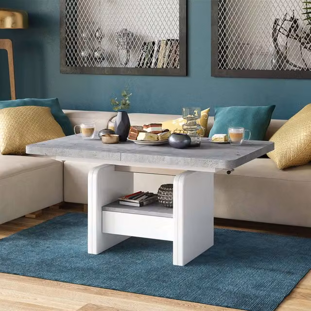 Heze Furniture Lexus 2 in 1 Extending Coffee Table, Concrete and White, W: 120-180 cm
