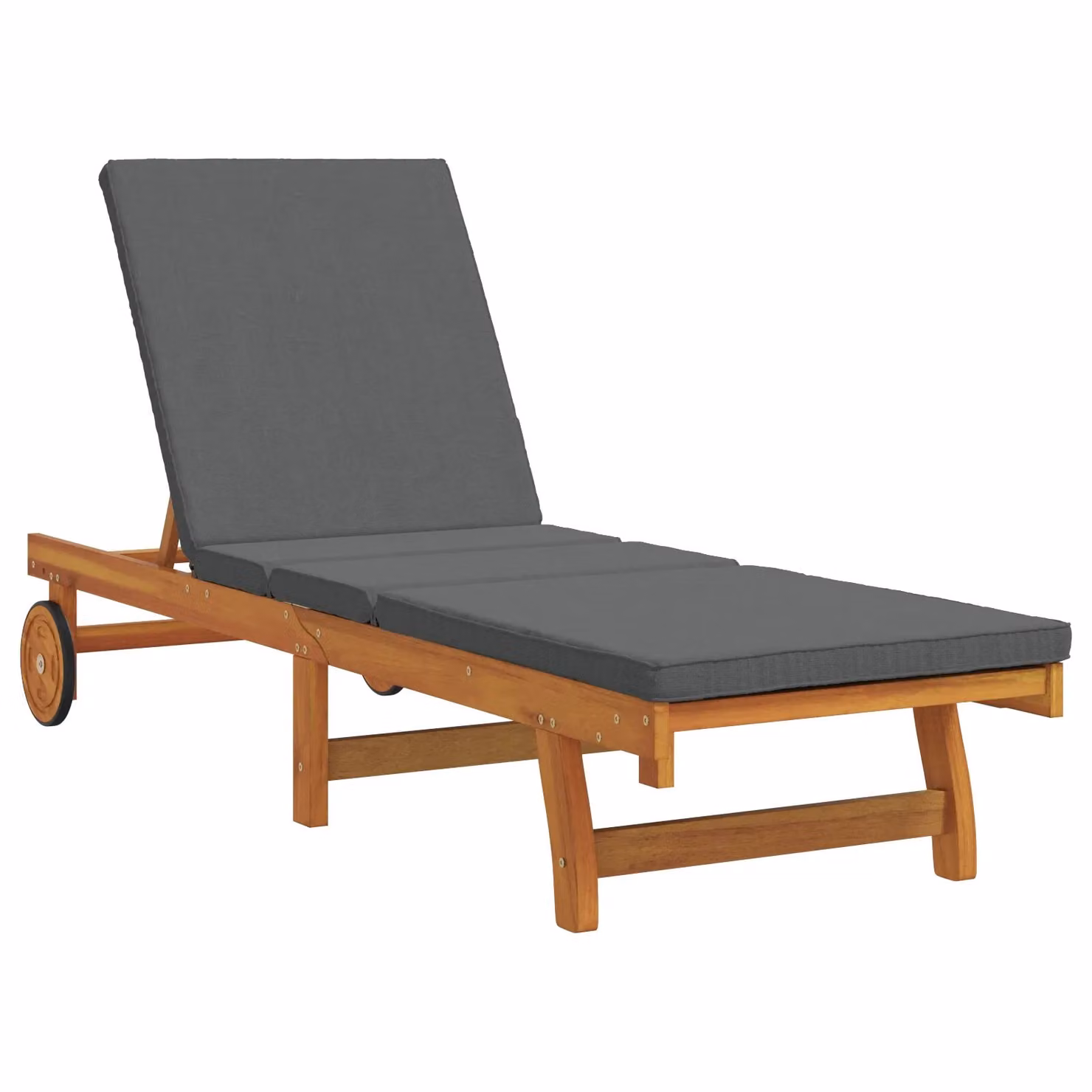 Berkfield Home Acacia Wood Sun Lounger with Wheels and Dark Grey Cushion in Brown – 2