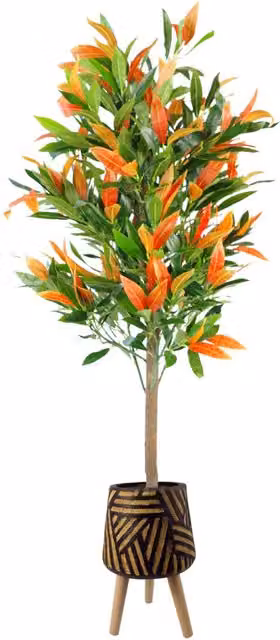 Pegdev 130cm Artificial Red and Green Ficus Tree with Rustic Planter