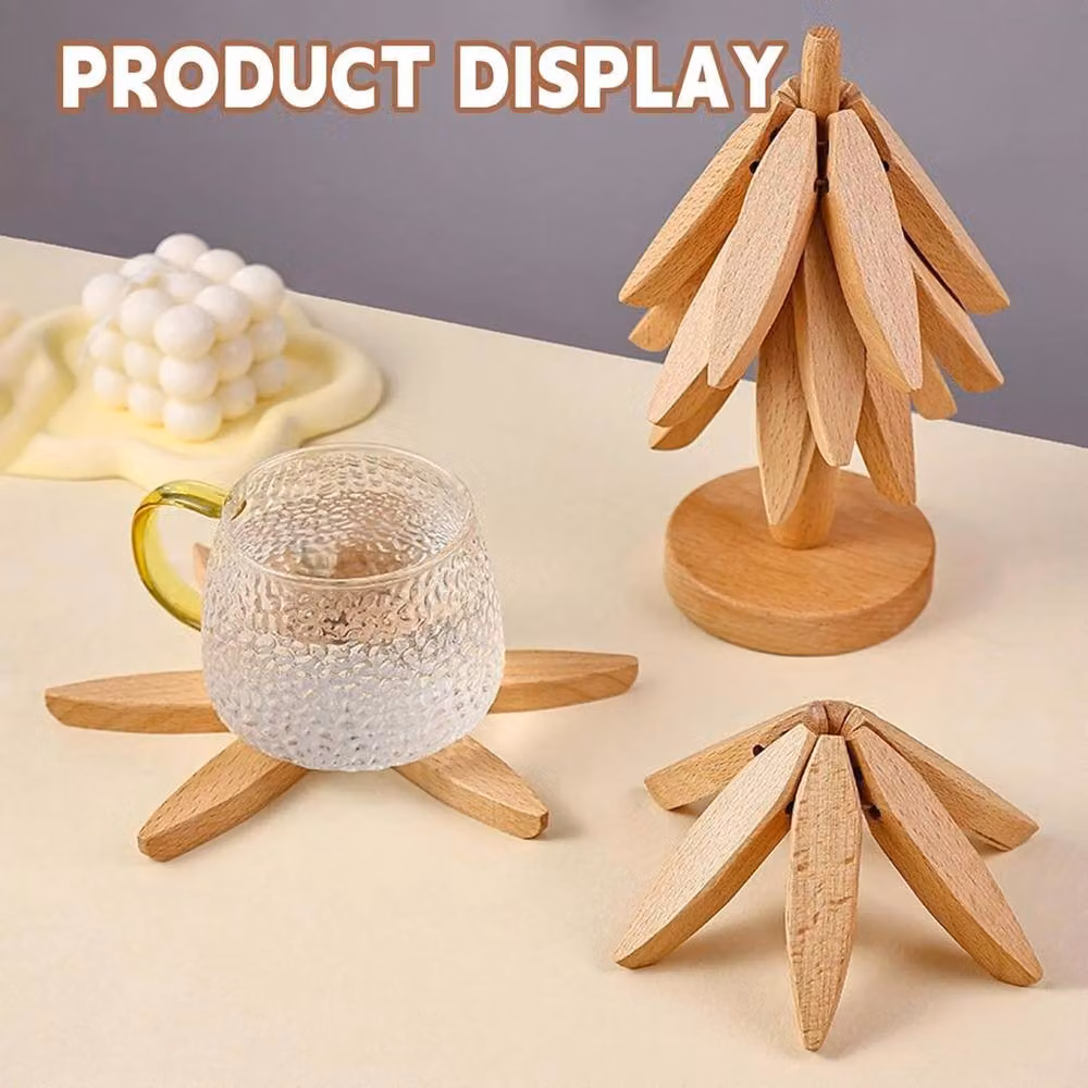SPETLEK Tree Brown Solid Wood Trivets and Coasters Set – 4