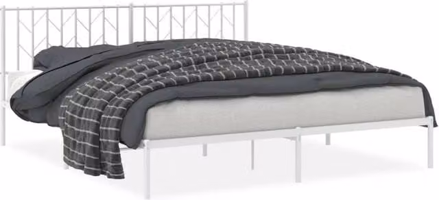 Berkfield Home Metal Bed Frame with Headboard, White, W: 183 cm, D: 213 cm – 1