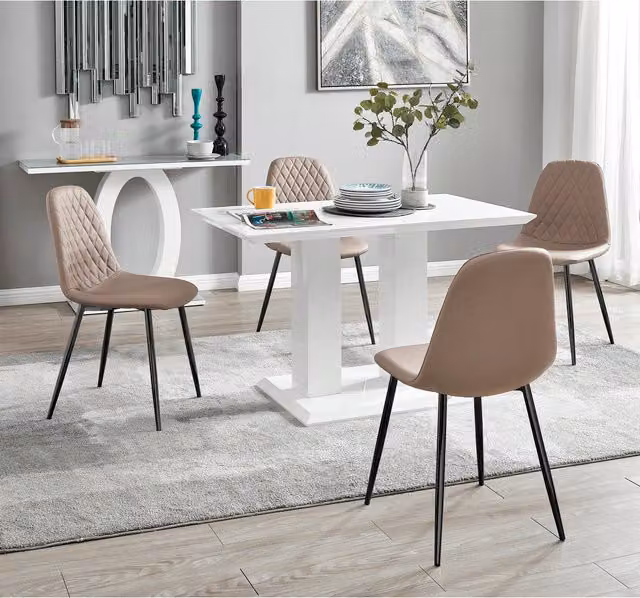 FurnitureboxUK Imperia White Dining Table and 4 Corona Black Faux Leather Chairs Set, W/D/H: 120 x 70 x 70 cm