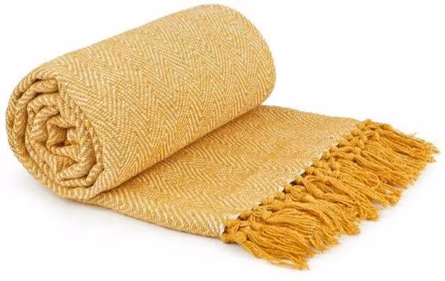 Bellissimo Home Woven Geometric Cotton Throw with Fringes in Yellow