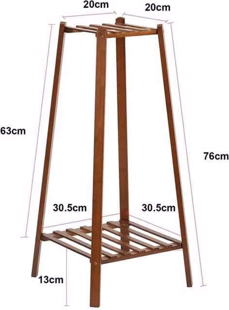 NESTLUNE Mid Century 2 Tiered Corner Indoor Plant Stand in Brown Bamboo, W/D: 100 x 100 cm, H: 76 cm