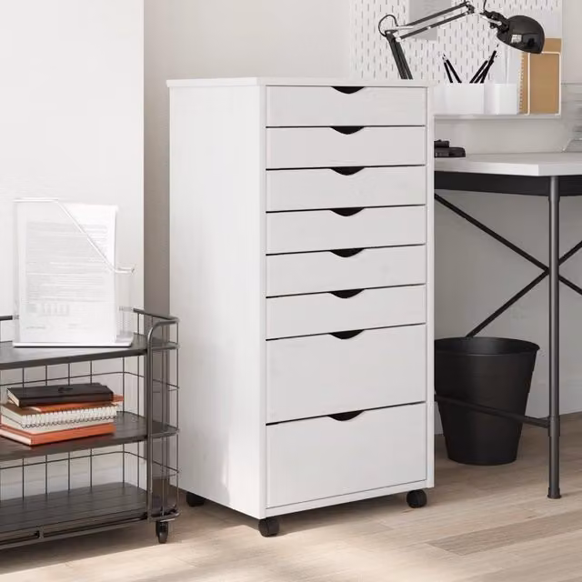 Berkfield Home MOSS Rolling Cabinet with Drawers in White Solid Pine Wood