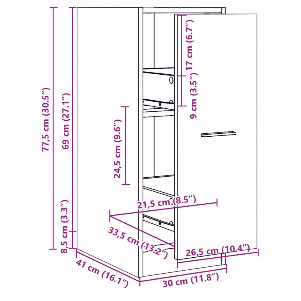 Berkfield Home Apothecary Cabinet in Smoked Oak Brown, W/D/H: 30 x 41 x 77.5 cm – 5