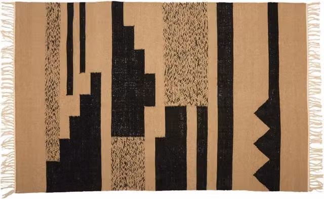 Orsina Large Trenza Round Area Rug, Handcrafted Braided Wool and Cotton Blend in Sand, Black and Brown, Diameter: 100 cm