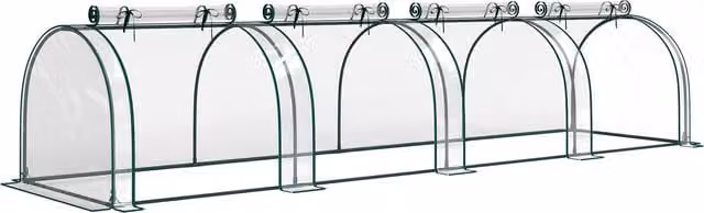 Outsunny PVC Tunnel Greenhouse with Steel Frame and Zipper Doors, Clear, W: 395 cm, D: 100 cm, H: 80 cm