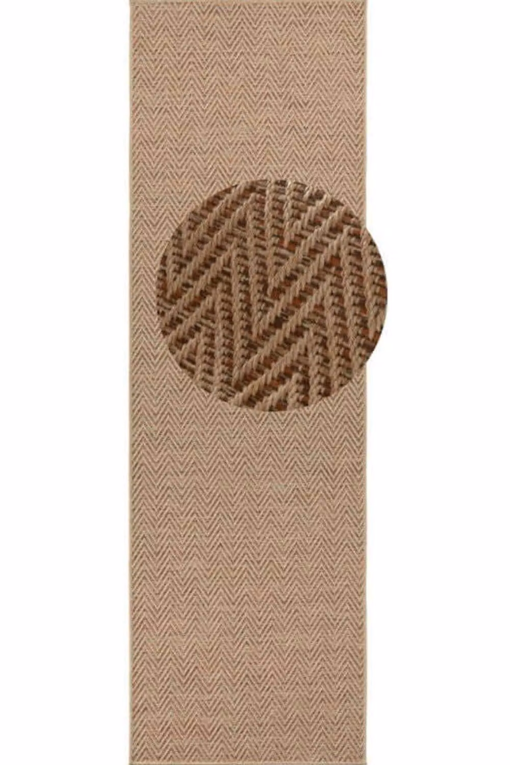 THE RUGS Beige Sisal Flatwoven Indoor Outdoor Runner with Nature Chevron Design, W: 80 cm, L: 350 cm – 2