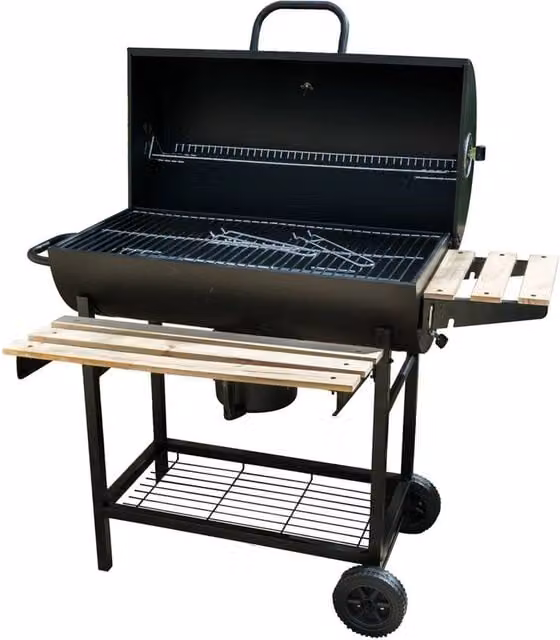 Nordara Charcoal BBQ Grill Smoker in Black with Warming Rack, Thermometer and Wheels, W/D/H: 120 x 90 x 94 cm – 1